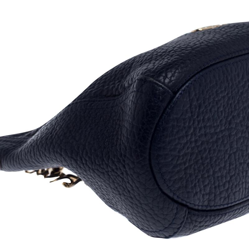 Carolina Herrera Navy Blue Pebbled Leather Maria Shoulder Bag 4