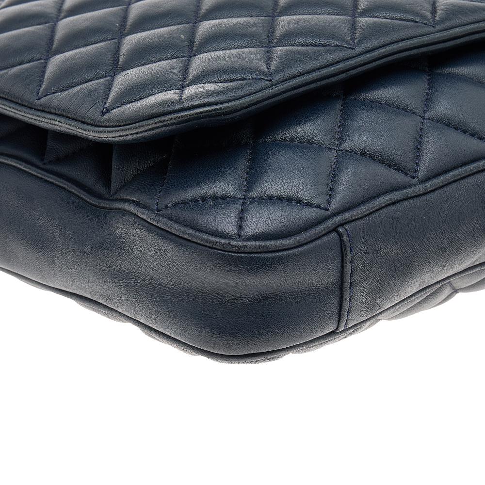 Women's Carolina Herrera Navy Blue Quilted Leather Flap Chain Shoulder Bag