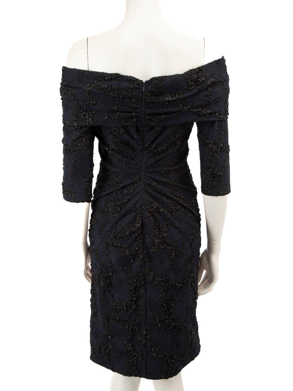 Black Carolina Herrera Navy Floral Knee Length Dress Size S
