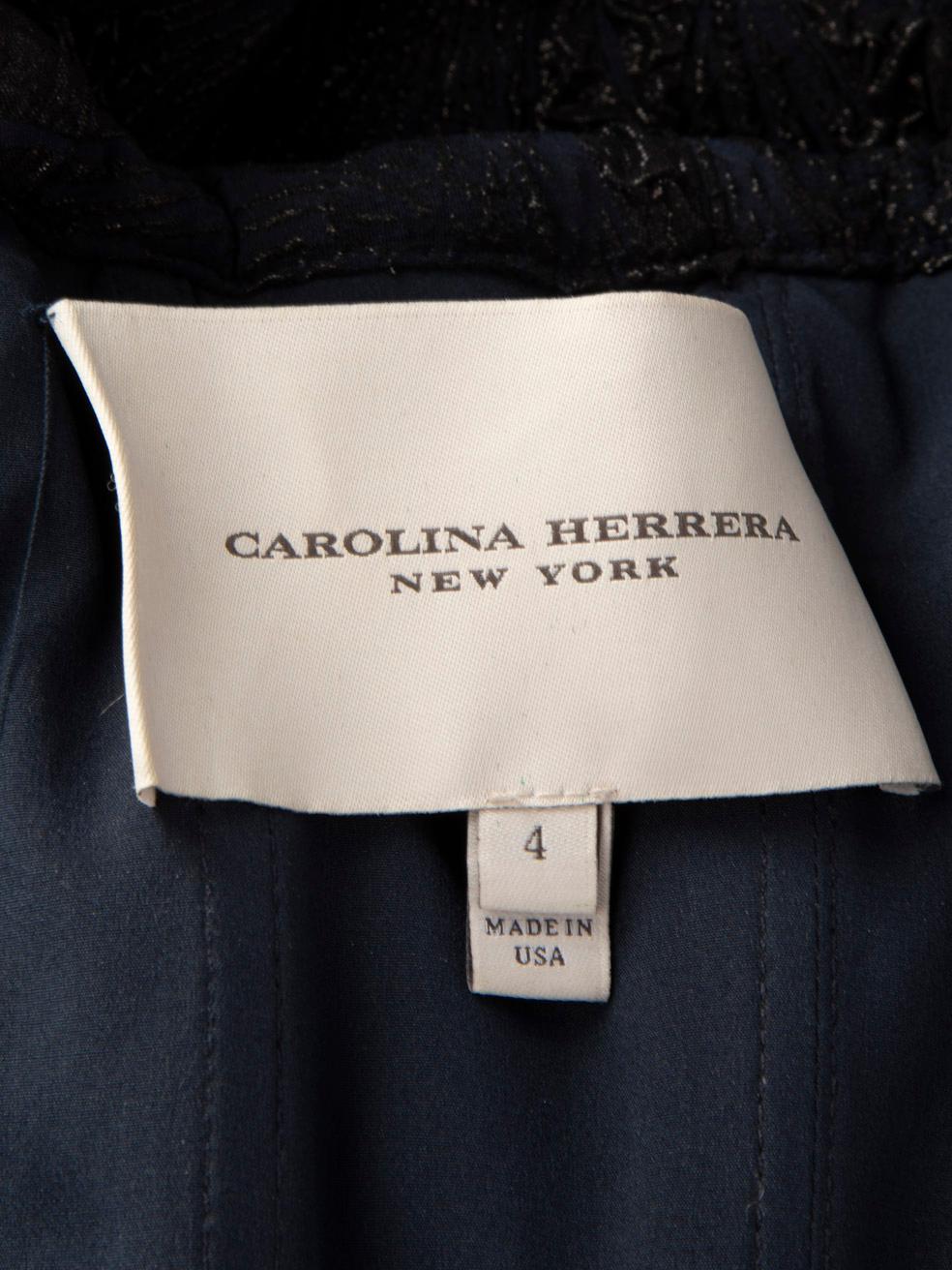 Carolina Herrera Navy Floral Knee Length Dress Size S 3