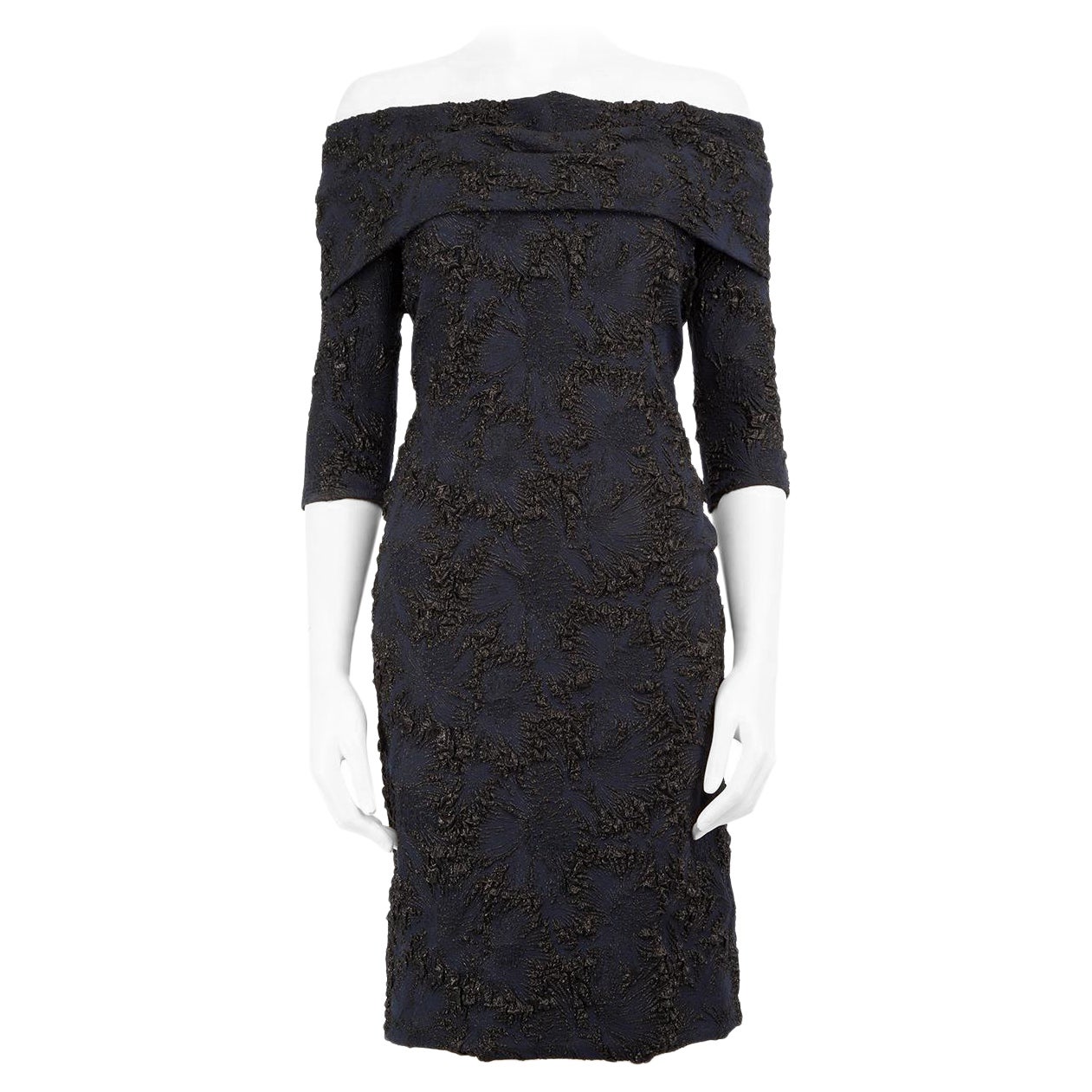 Carolina Herrera Navy Floral Knee Length Dress Size S