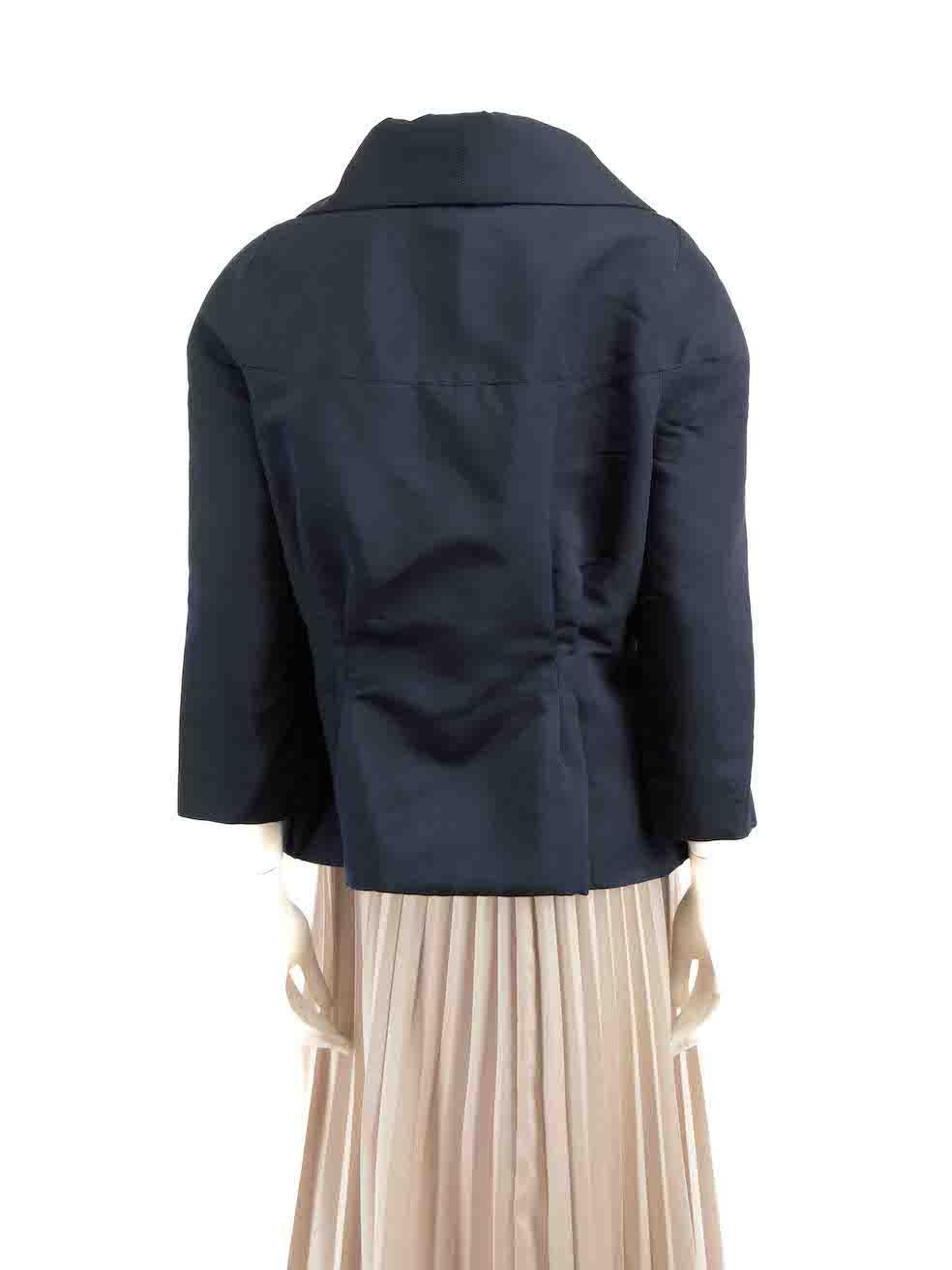 Carolina Herrera Navy Gathered Accent Jacket Size 4XL In Good Condition In London, GB