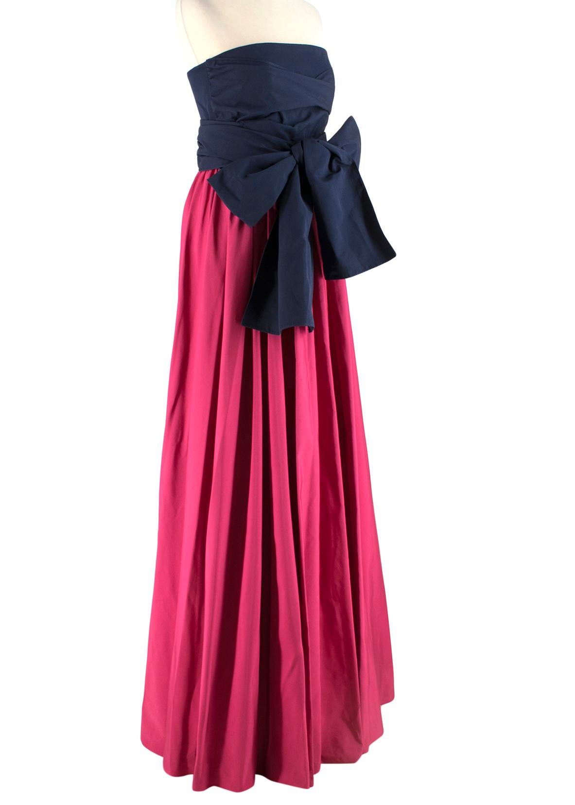 Carolina Herrera Navy & Pink Strapless Bow Tie Gown SIZE S 4