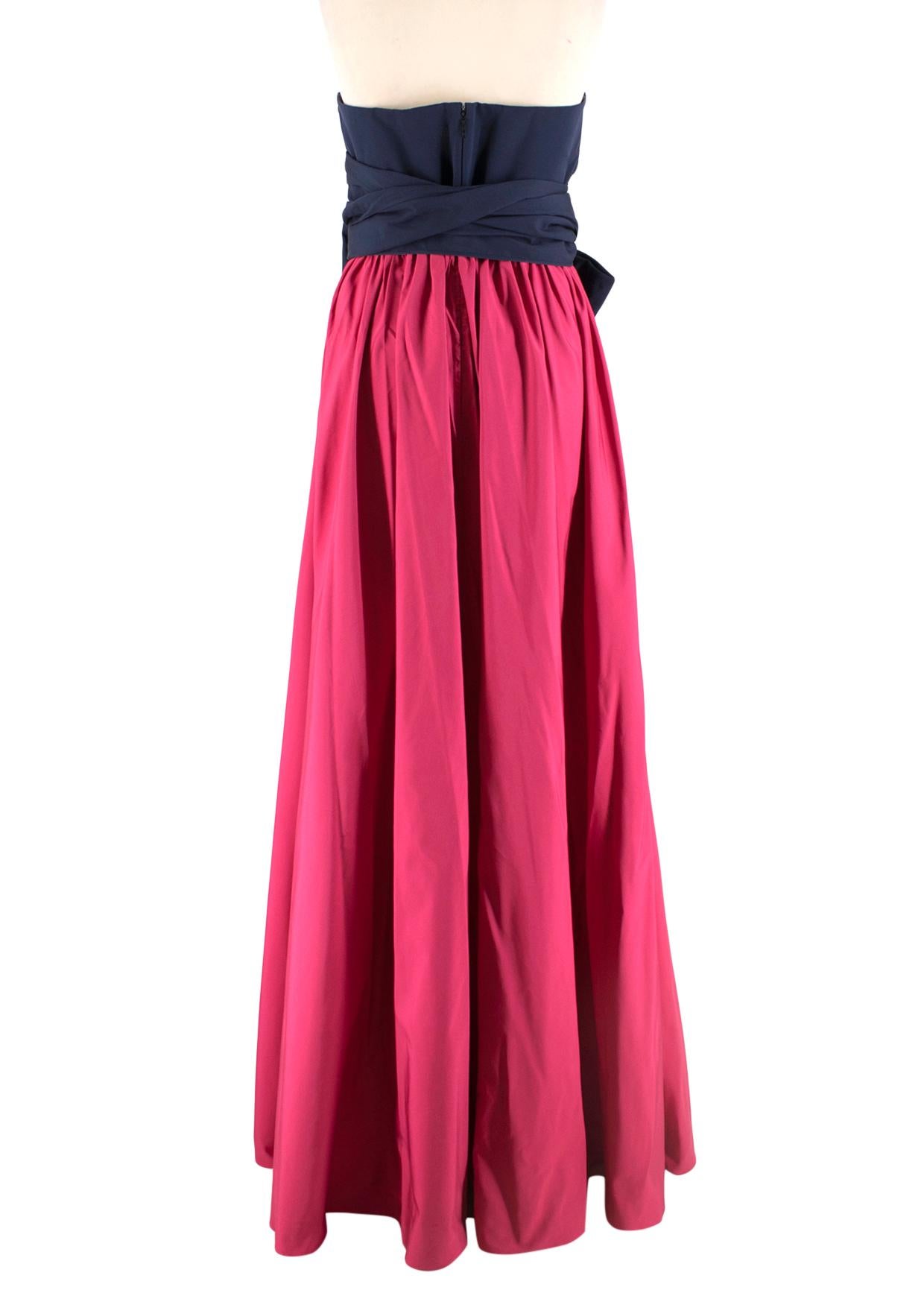 Carolina Herrera Navy & Pink Strapless Bow Tie Gown SIZE S 3