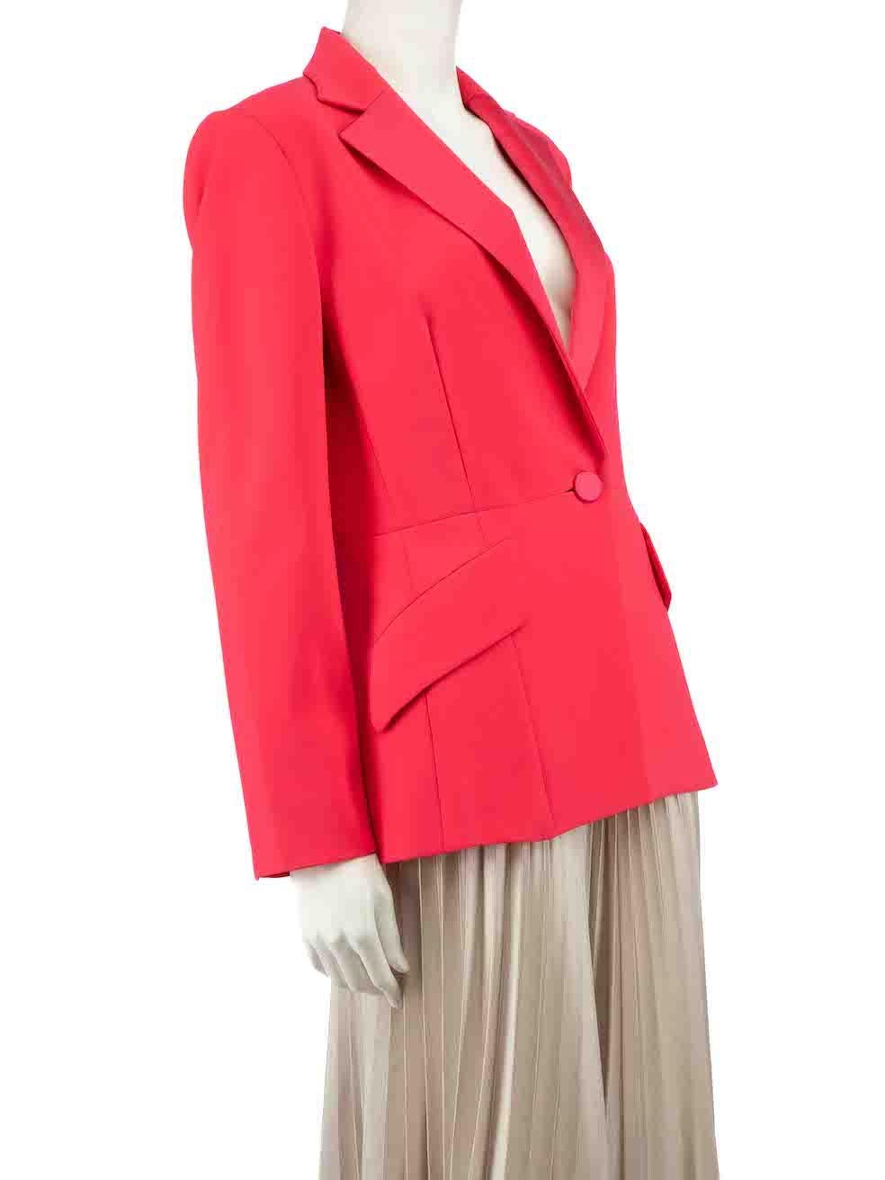 CONDITION is Never worn, with tags. No visible wear to blazer is evident on this new Carolina Herrera designer resale item.
 
 
 
 Details
 
 
 Neon pink
 
 Polyester
 
 Tailored blazer
 
 Silk lapel
 
 Shoulder padded
 
 Single breasted
 
 Button