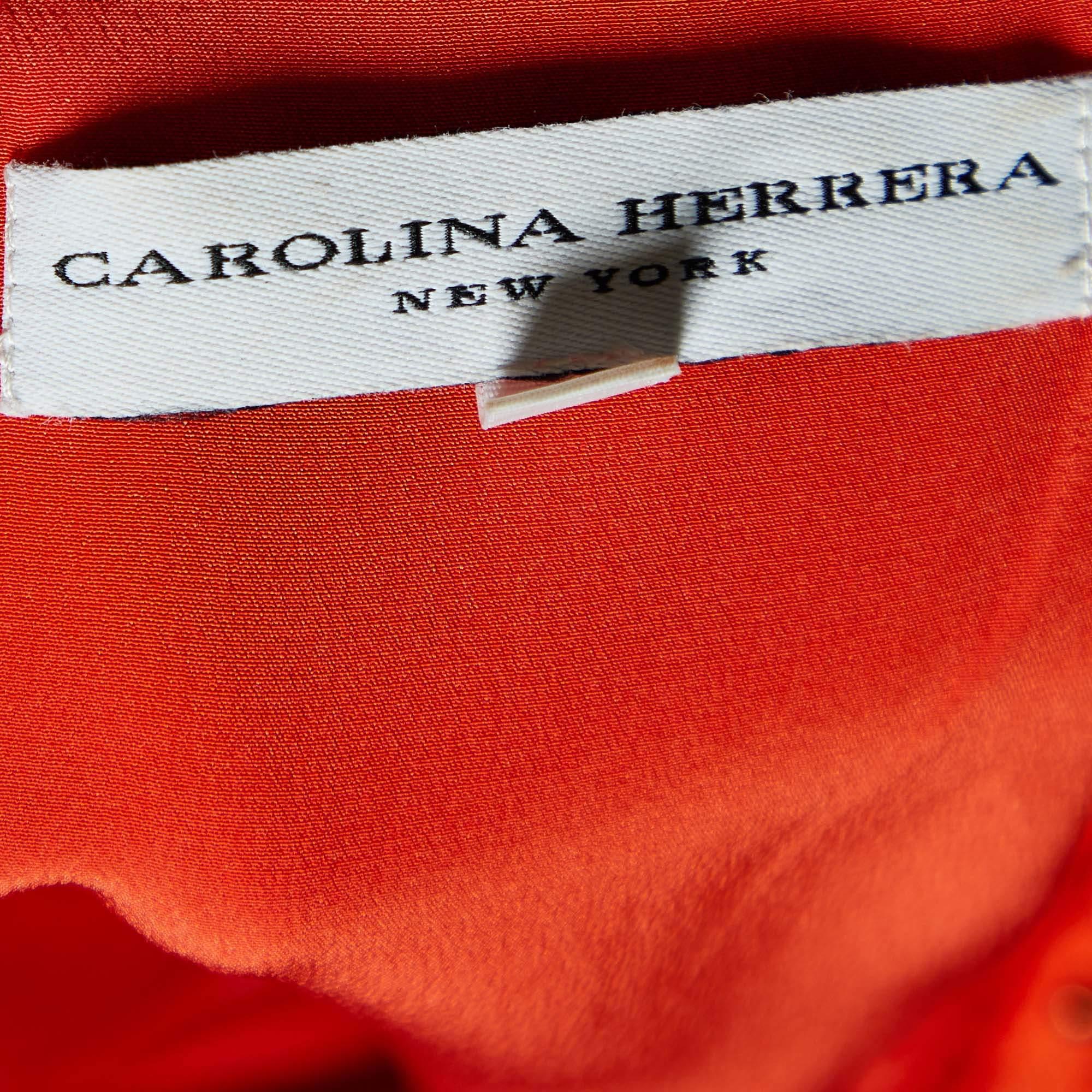 Women's Carolina Herrera Orange Crinkled Silk Embellished Maxi Dress S For Sale