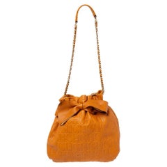 Carolina Herrera Orange Embossed Leather Bow Bucket Bag