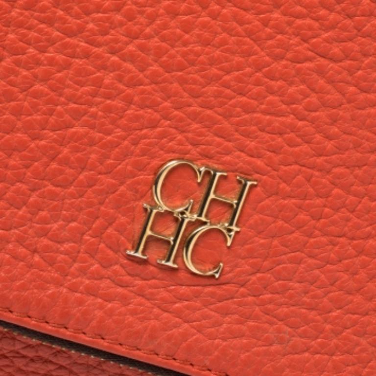 Red Carolina Herrera Orange Leather Zip Hobo For Sale