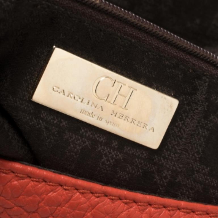 Carolina Herrera Orange Leather Zip Hobo For Sale 1