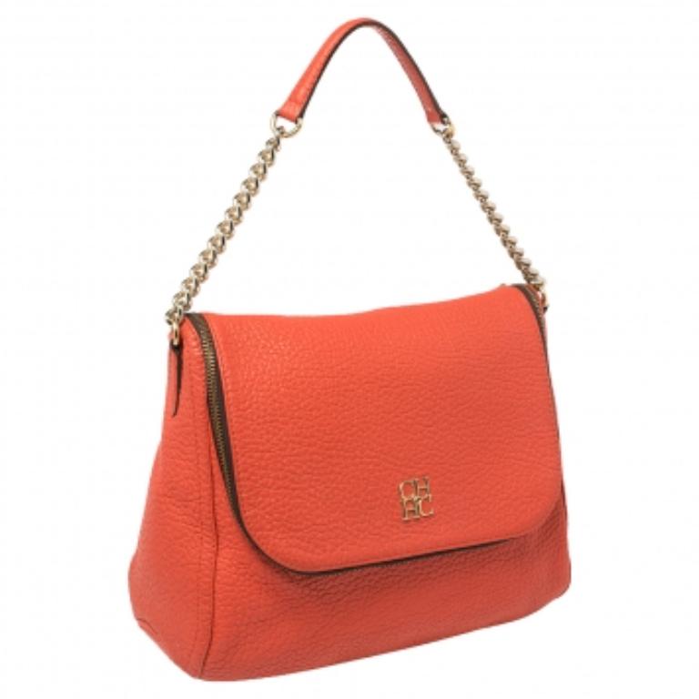 Carolina Herrera Orange Leather Zip Hobo For Sale 4