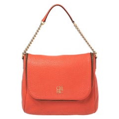 Carolina Herrera Orange Leather Zip Hobo