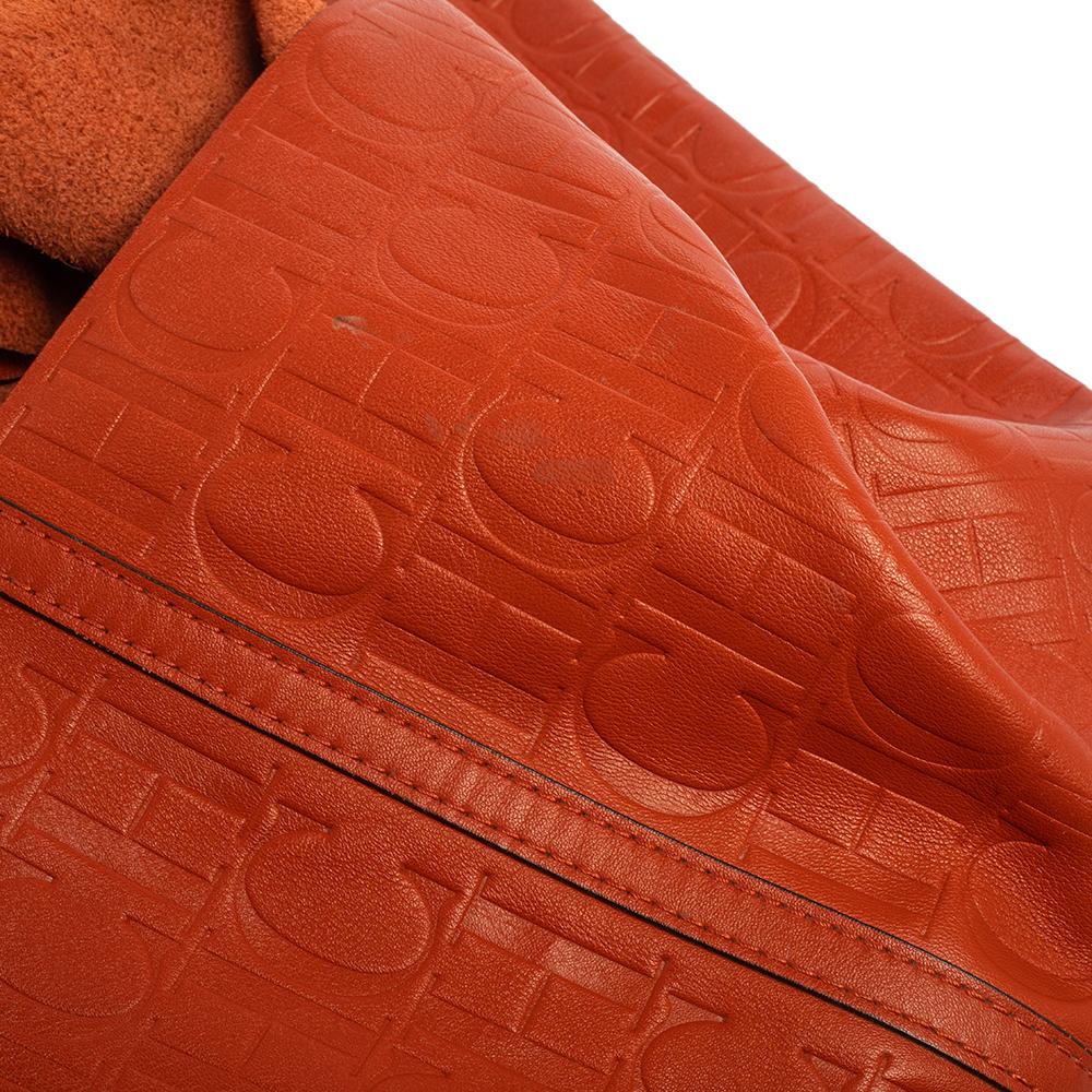 Carolina Herrera Orange Monogram Embossed Leather Matryoshka Tote 4