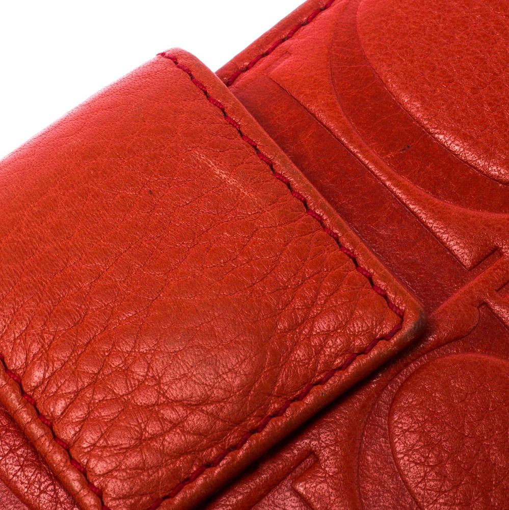 Carolina Herrera Orange Monogram Leather Flap Wallet 2