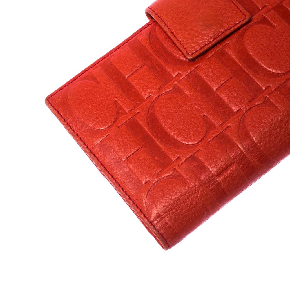 Carolina Herrera Orange Monogram Leather Flap Wallet 3