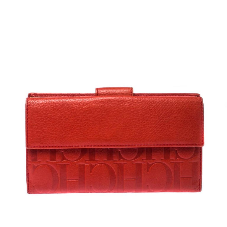 Carolina Herrera Orange Monogram Leather Flap Wallet at 1stDibs ...