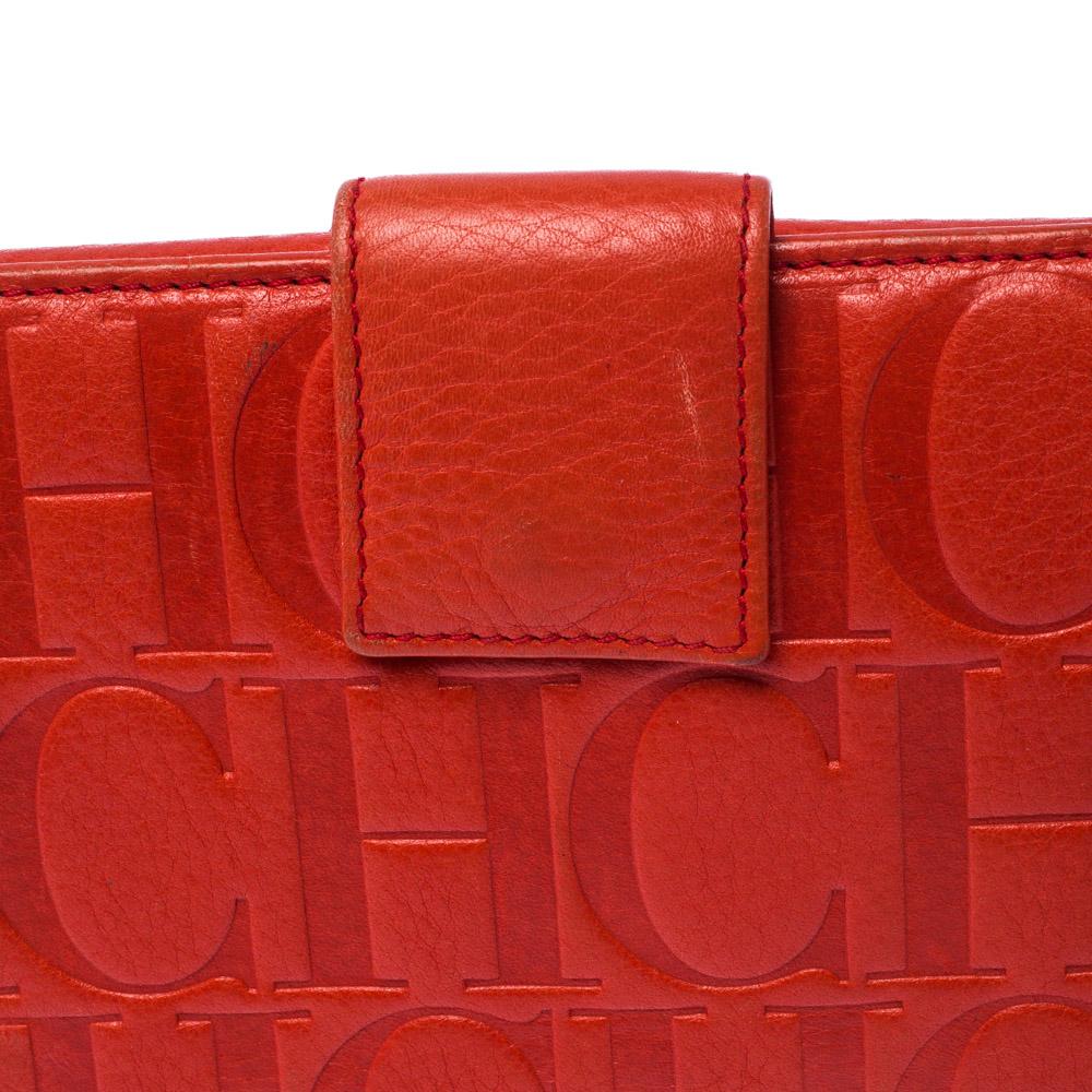 Women's Carolina Herrera Orange Monogram Leather Flap Wallet