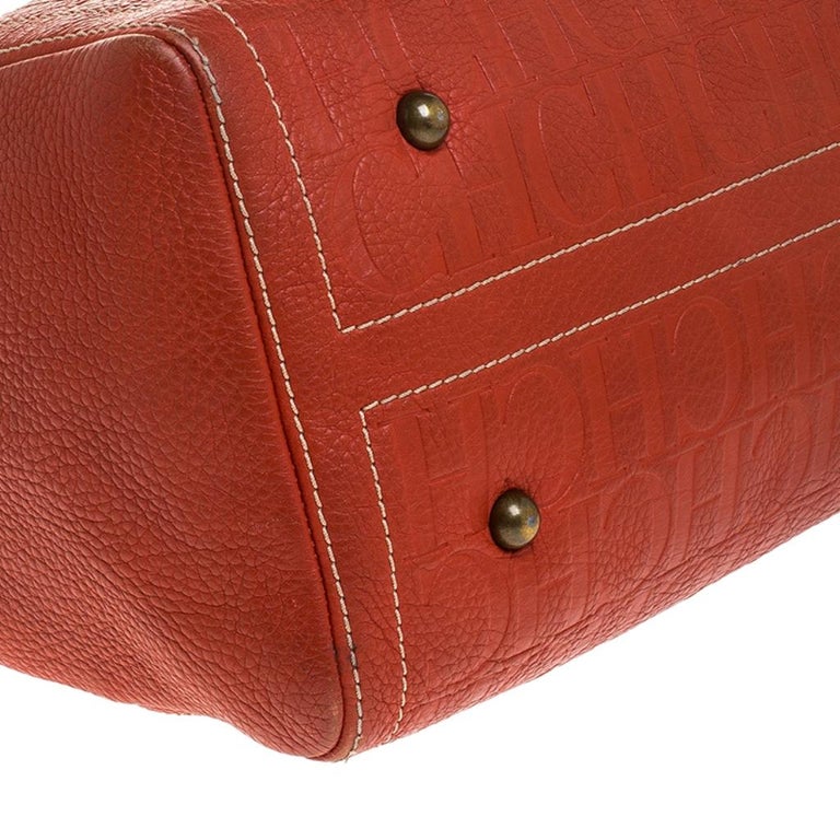 Carolina Herrera Red Monogram Embossed Leather Large Andy Boston Bag at  1stDibs
