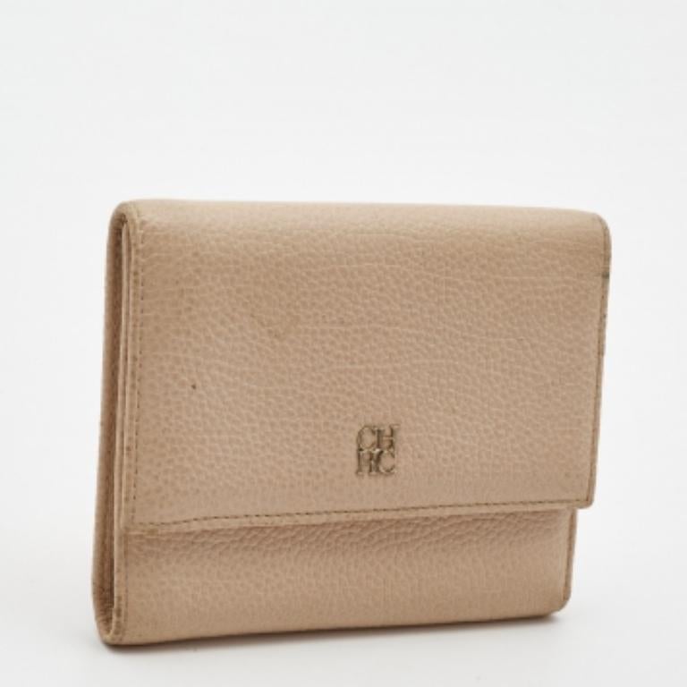 Carolina Herrera Cartera Tríptico Piel Melocotón Logotipo en venta 3