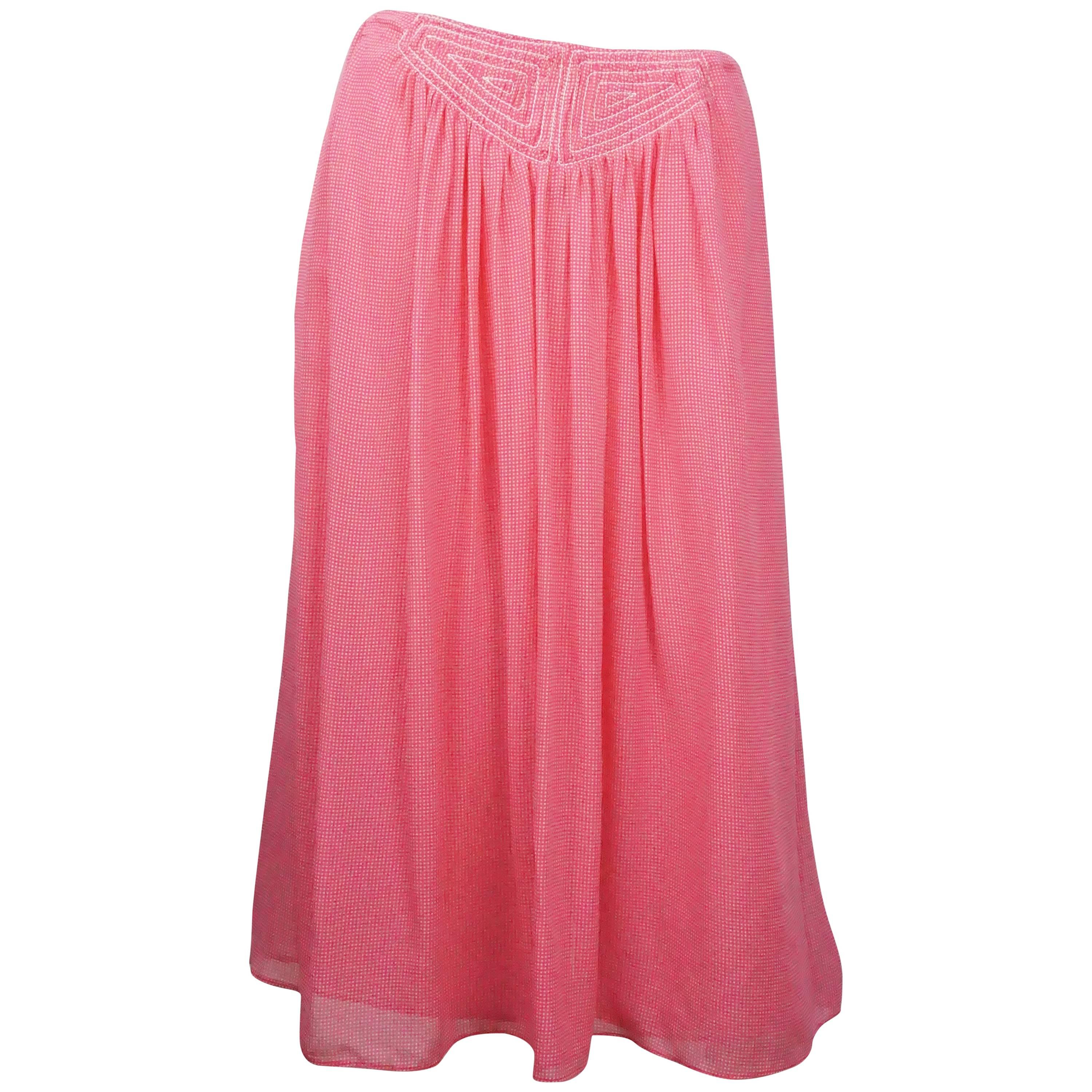 Carolina Herrera Pink and White Print Silk Skirt