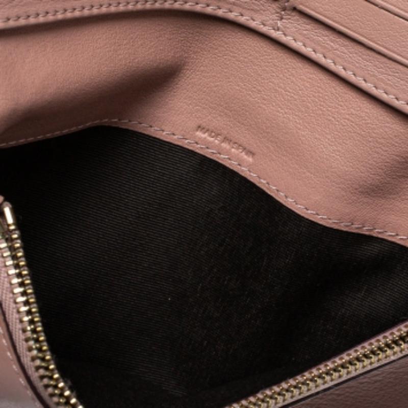 Brown Carolina Herrera Pink Embossed Leather Continental Wallet For Sale