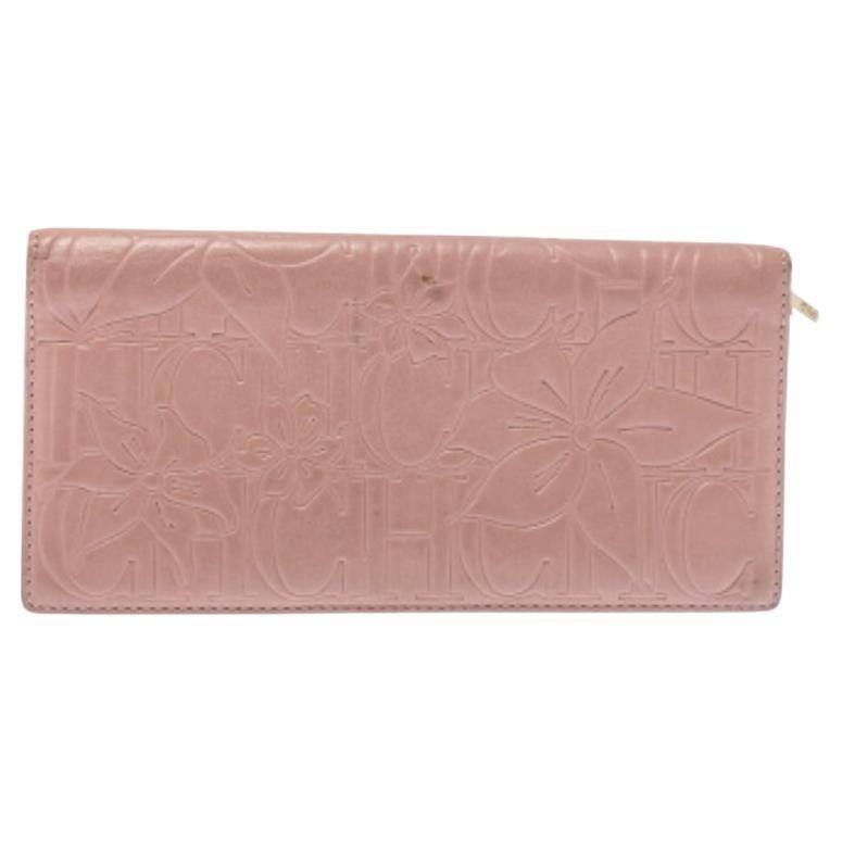 Carolina Herrera Pink Embossed Leather Continental Wallet For Sale