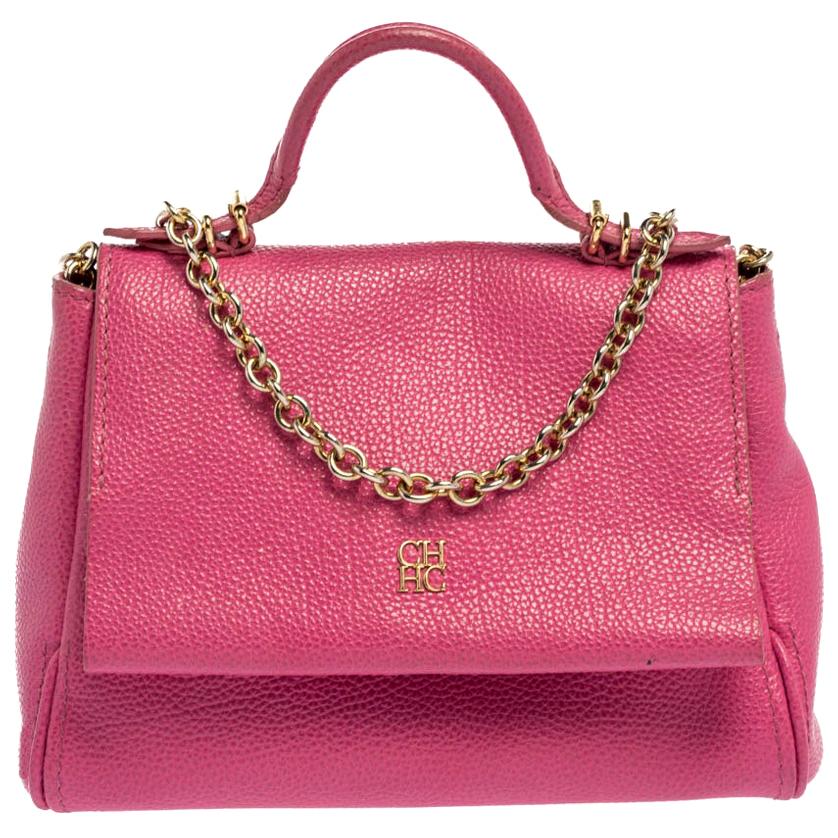 Carolina Herrera Pink Leather Mini Minuetto Top Handle Bag
