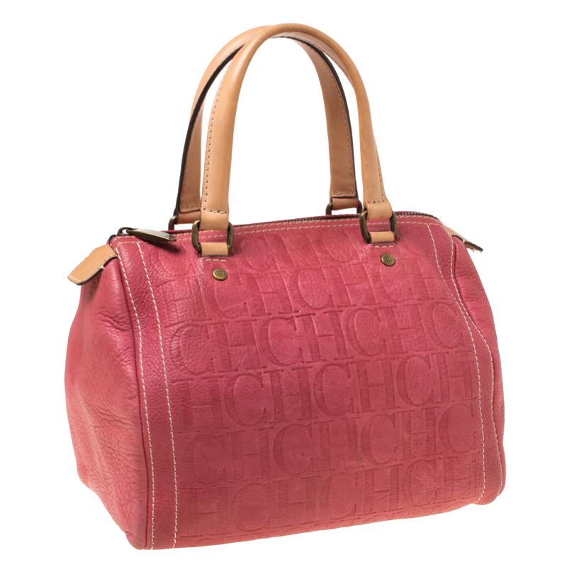 Women's Carolina Herrera Pink Monogram Leather Andy Boston Bag For Sale