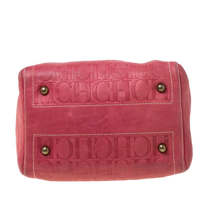 Carolina Herrera Pink Monogram Leather Andy Boston Bag For Sale 1