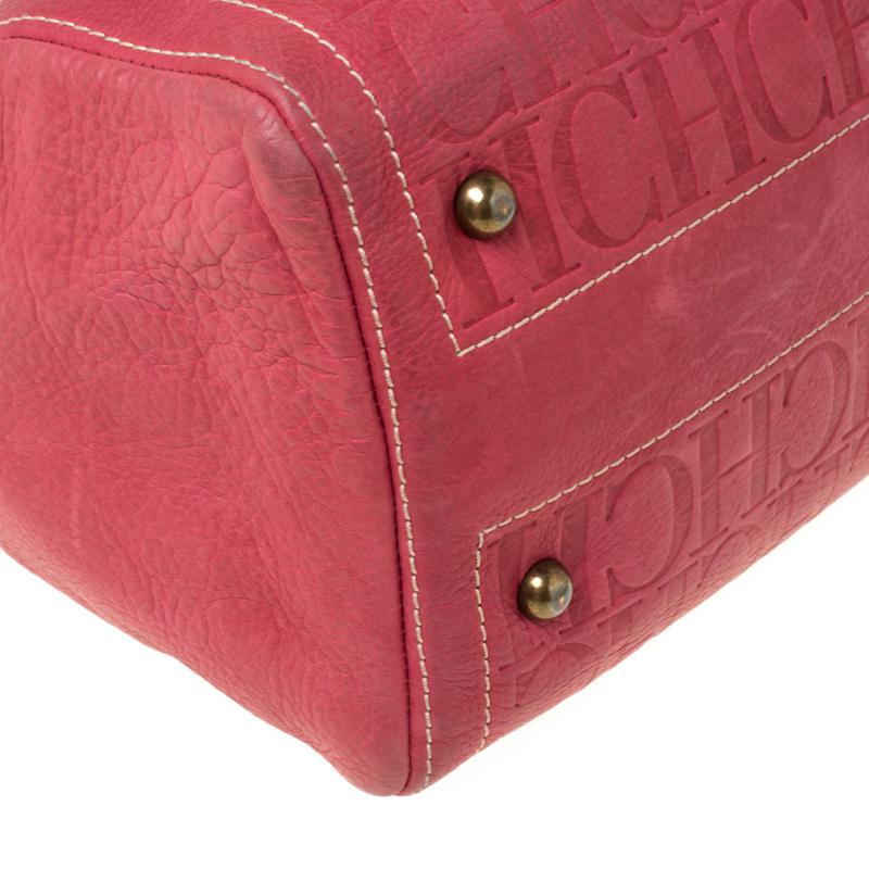 Carolina Herrera Pink Monogram Leather Andy Boston Bag For Sale 2
