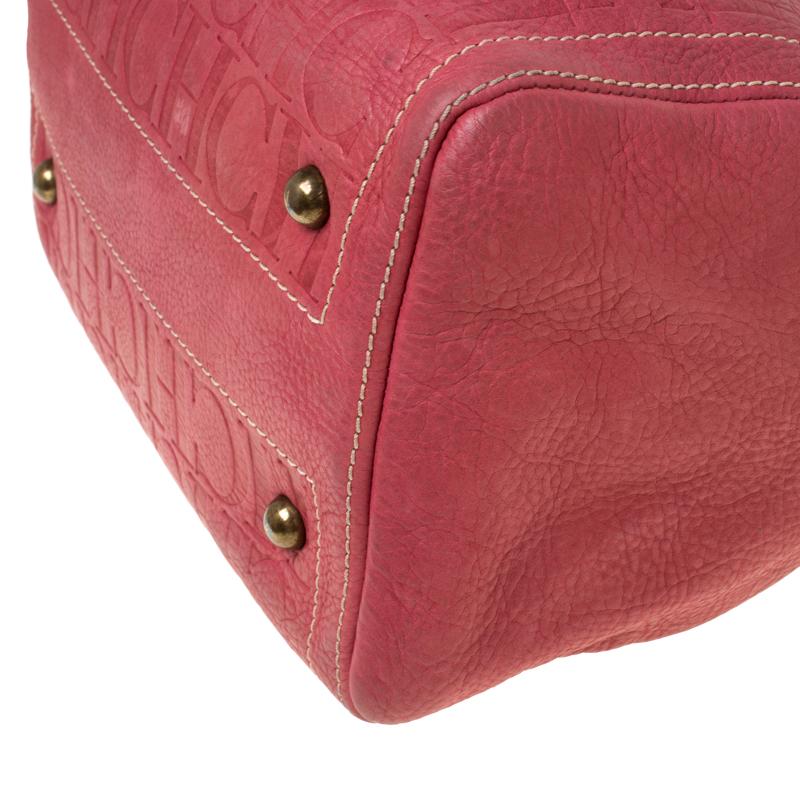 Carolina Herrera Pink Monogram Leather Andy Boston Bag For Sale 3