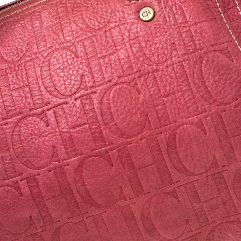 Carolina Herrera Pink Monogram Leather Andy Boston Bag For Sale 4