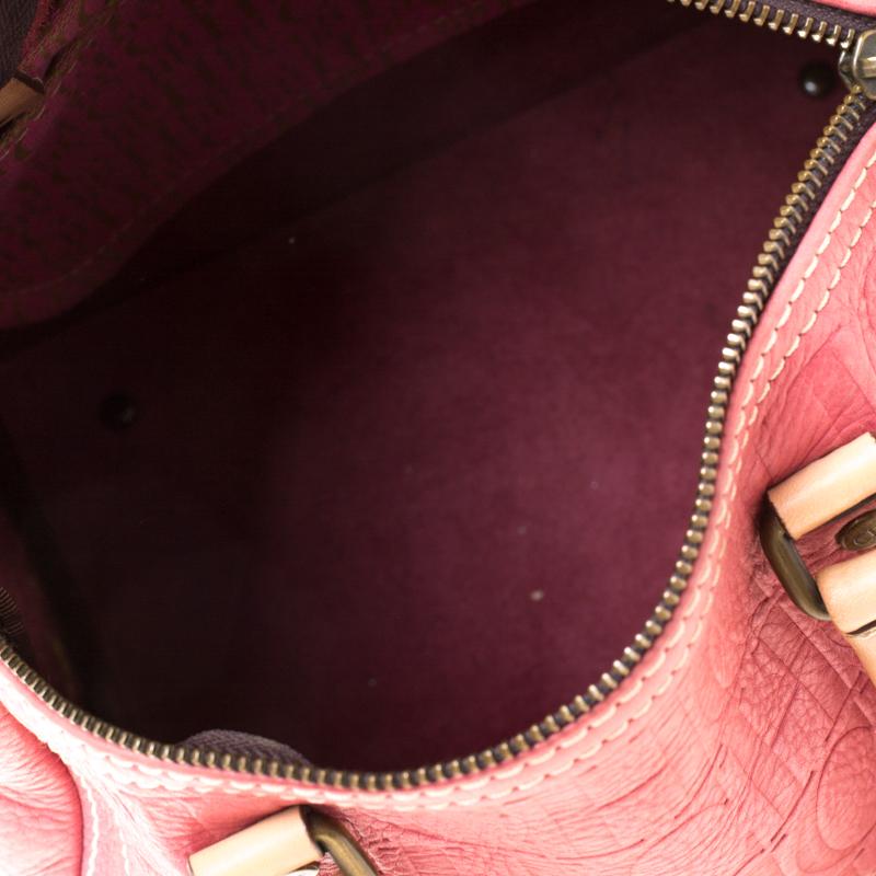 Carolina Herrera Pink Monogram Leather Andy Boston Bag For Sale 5