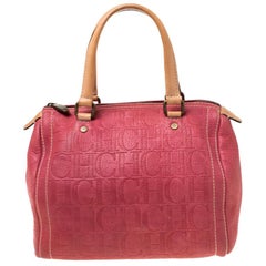 Carolina Herrera Pink Monogram Leather Andy Boston Bag