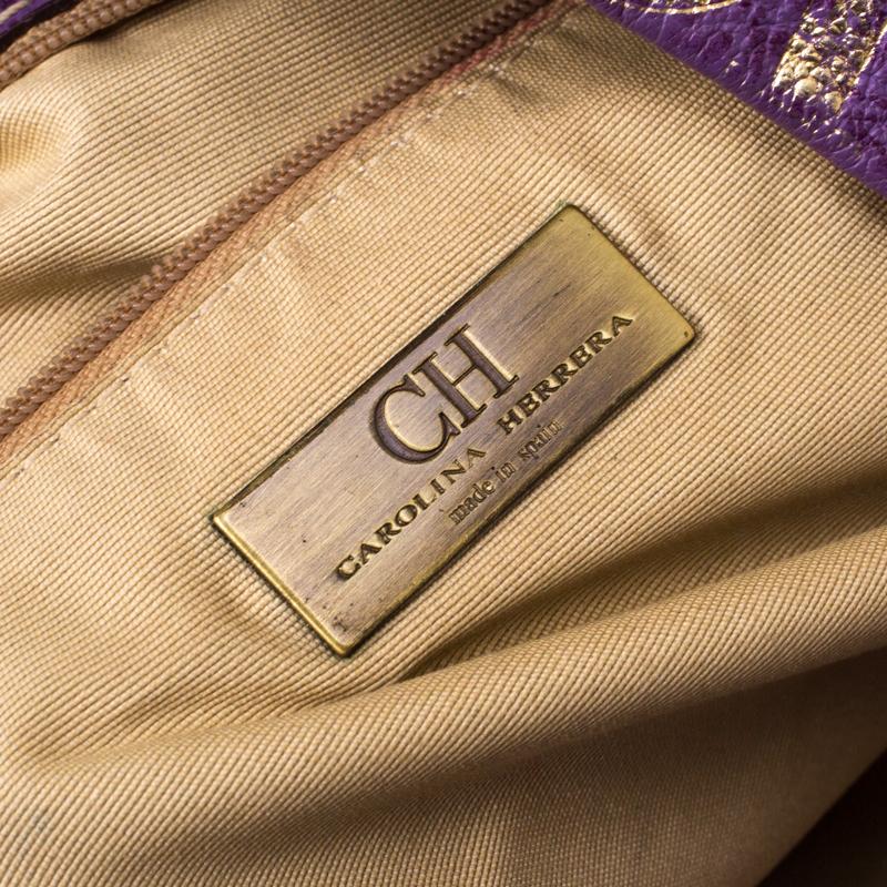 Carolina Herrera Purple/Gold Monogram Leather Hobo 1