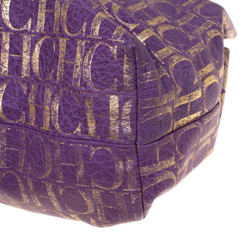 Carolina Herrera Purple/Gold Monogram Leather Hobo 2