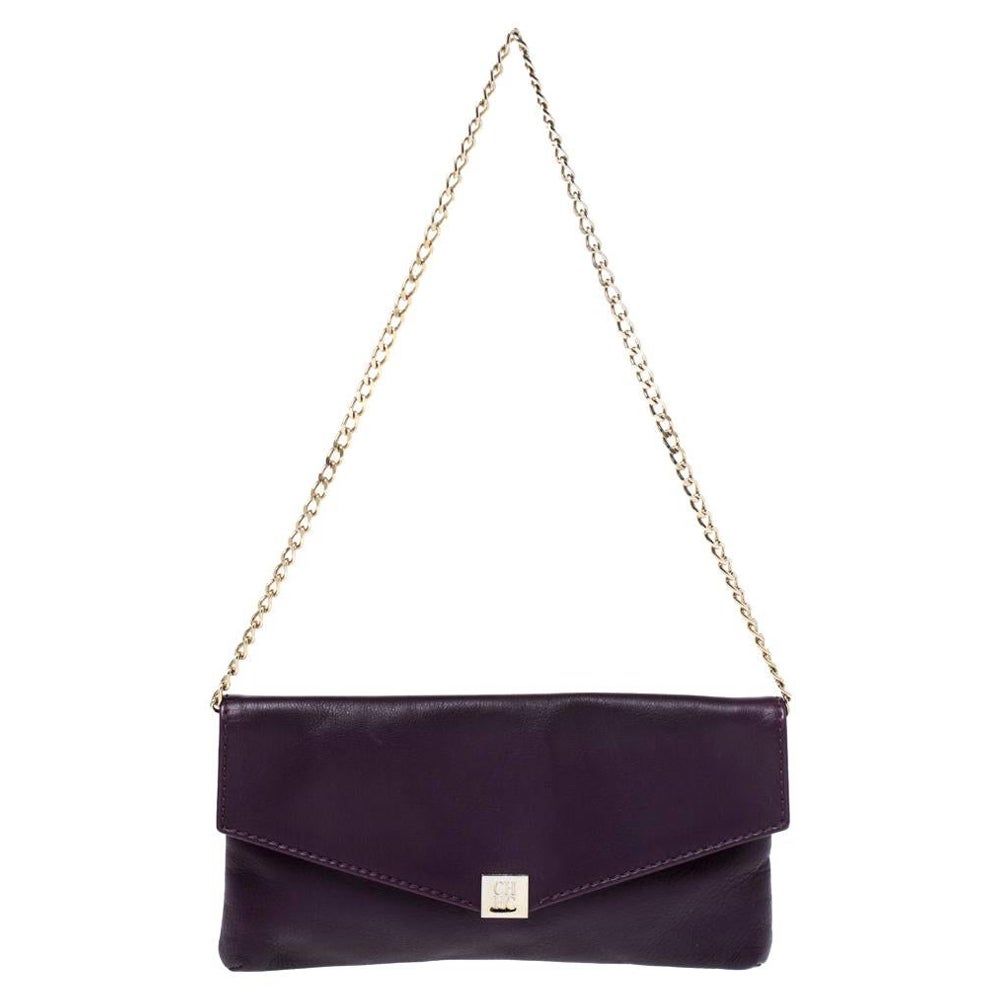 Carolina Herrera Purple Leather Chain Clutch