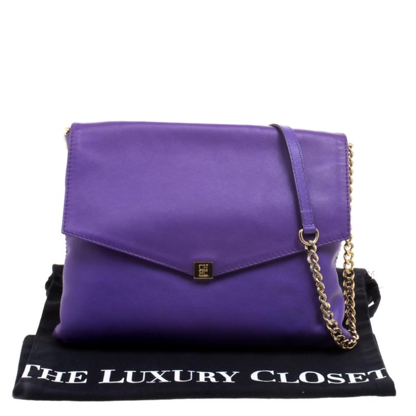 Carolina Herrera Purple Leather Envelope Shoulder Bag 7