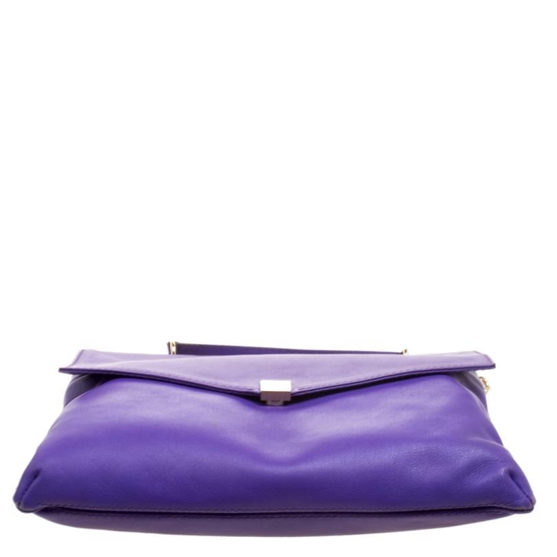 Carolina Herrera Purple Leather Envelope Shoulder Bag 1