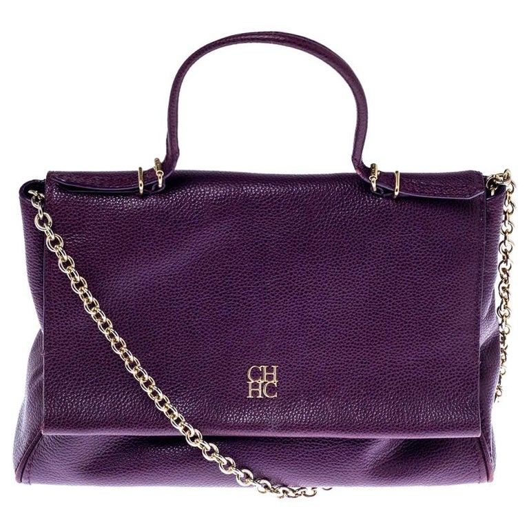 Carolina Herrera Purple Leather Minuetto Flap Top Handle Bag For Sale ...