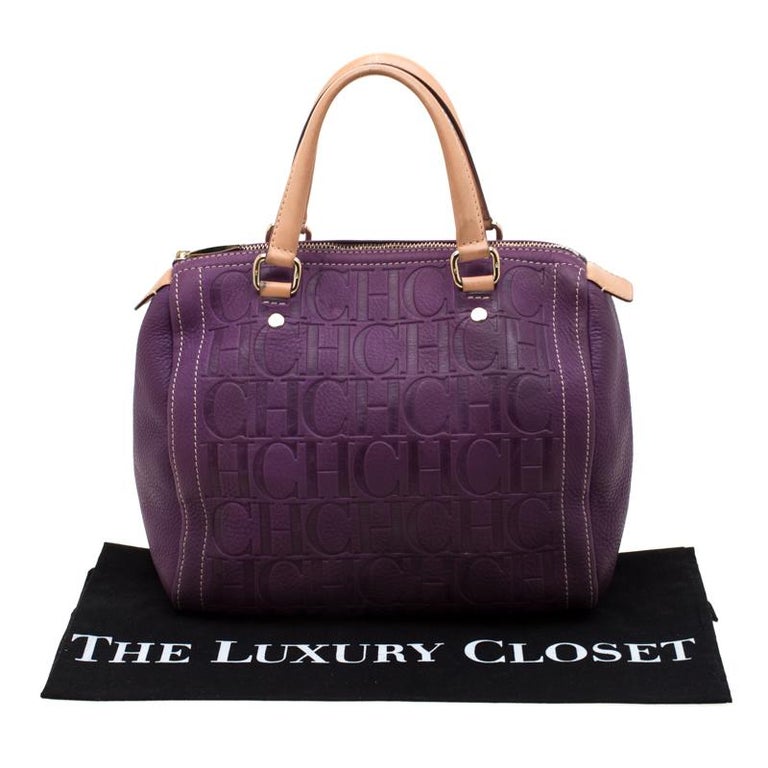 Carolina Herrera Purple Leather Monogram Embossed Andy Boston Bag For Sale at 1stDibs