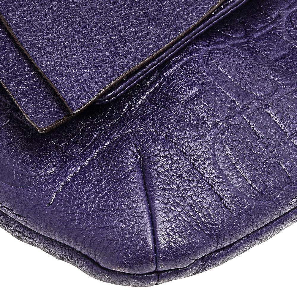 Black Carolina Herrera Purple Monogram Embossed Leather Audrey Shoulder Bag