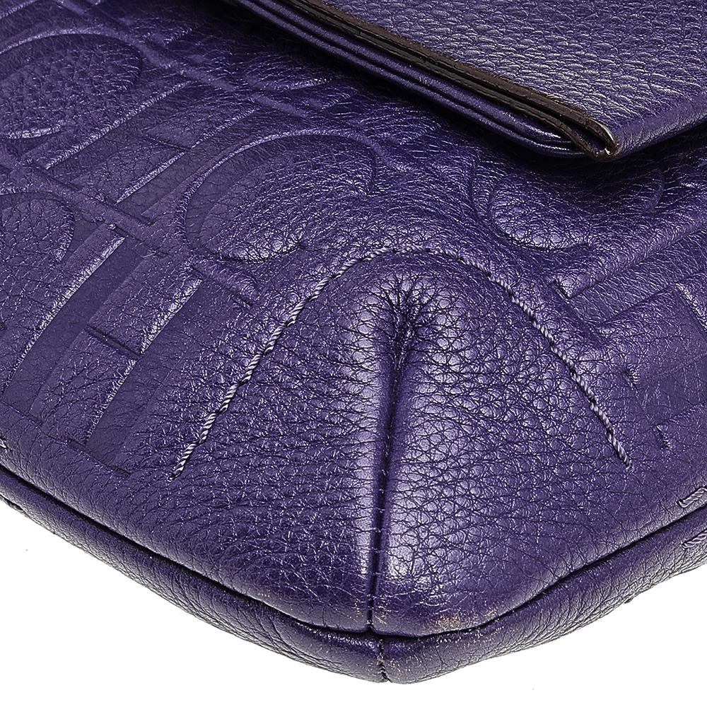 Carolina Herrera Purple Monogram Embossed Leather Audrey Shoulder Bag In Good Condition In Dubai, Al Qouz 2