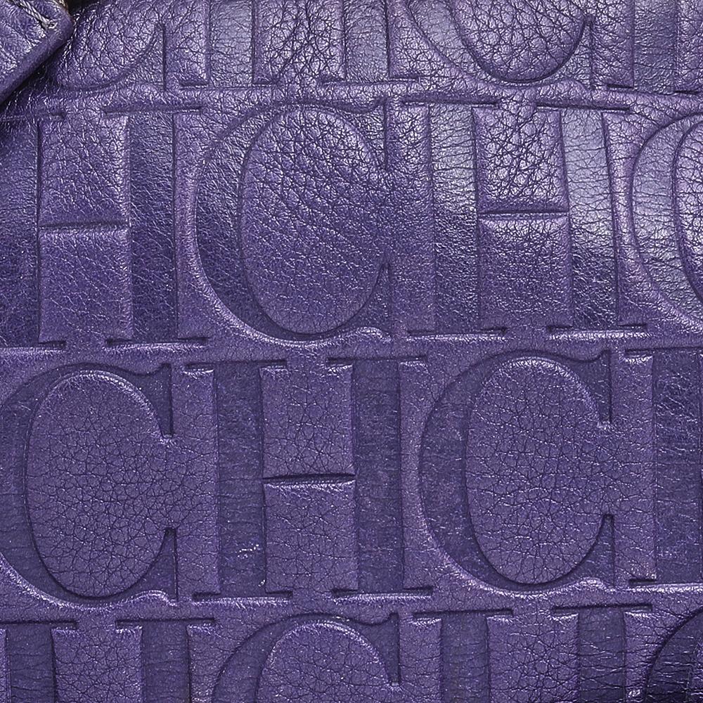 Women's Carolina Herrera Purple Monogram Embossed Leather Audrey Shoulder Bag