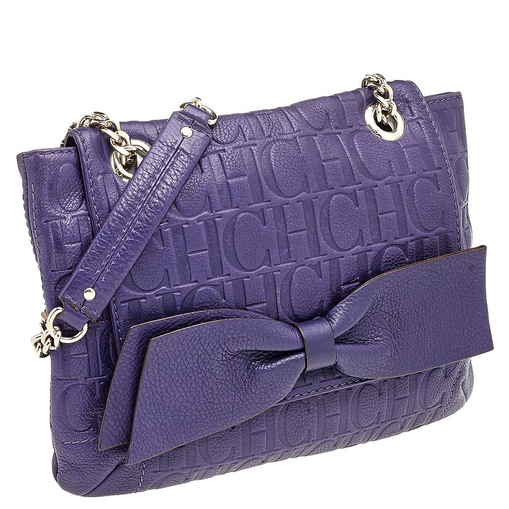 Carolina Herrera Purple Monogram Embossed Leather Audrey Shoulder Bag 2