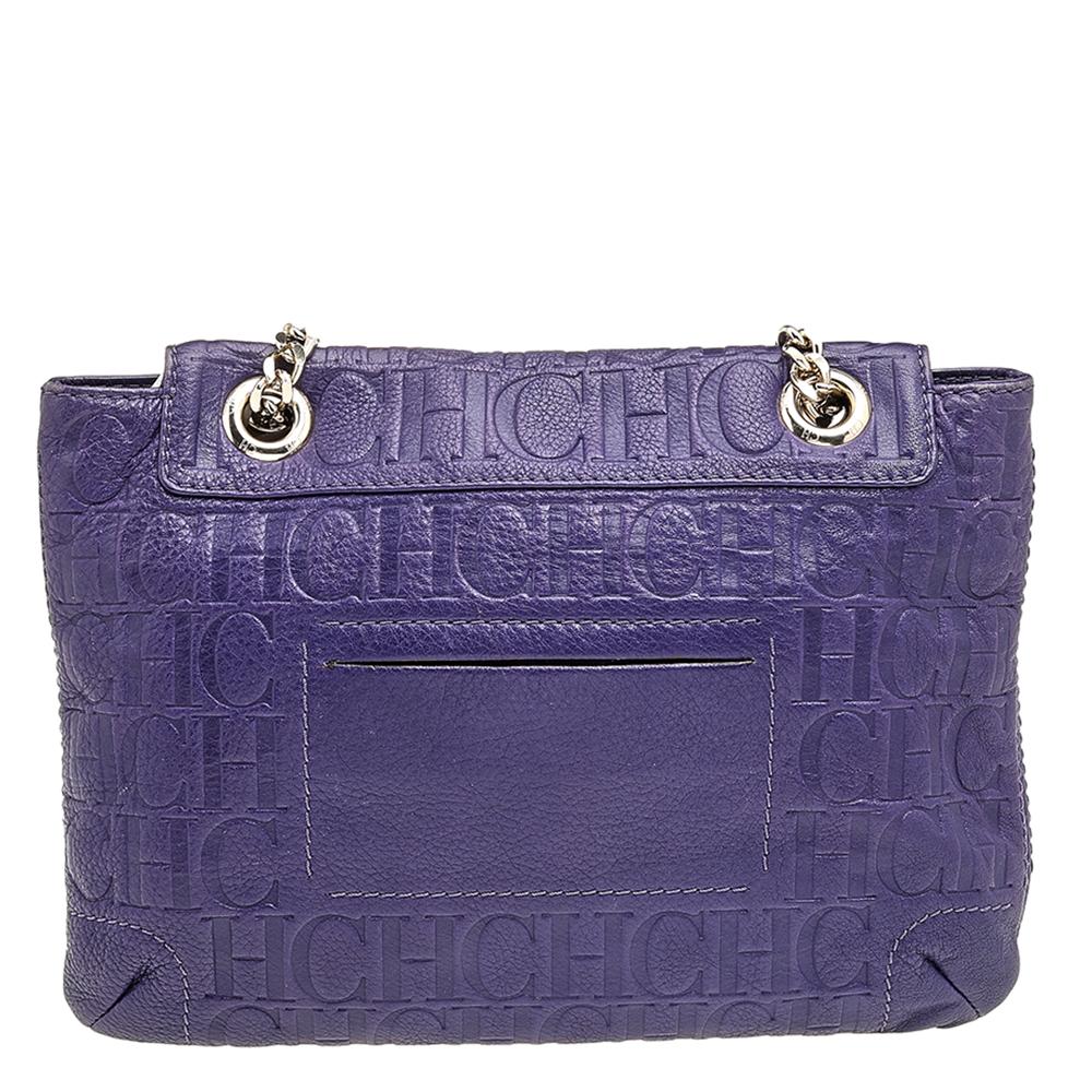 Carolina Herrera Purple Monogram Embossed Leather Audrey Shoulder Bag 4