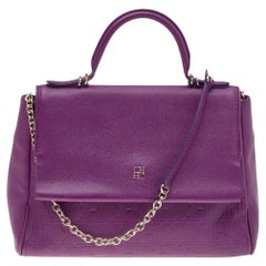 Carolina Herrera Purple Monogram Embossed Leather Minuetto Top Handle Bag
