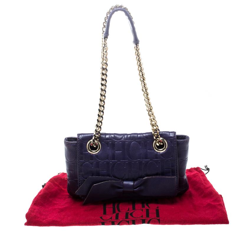Carolina Herrera Purple Monogram Leather Audrey Shoulder Bag 6