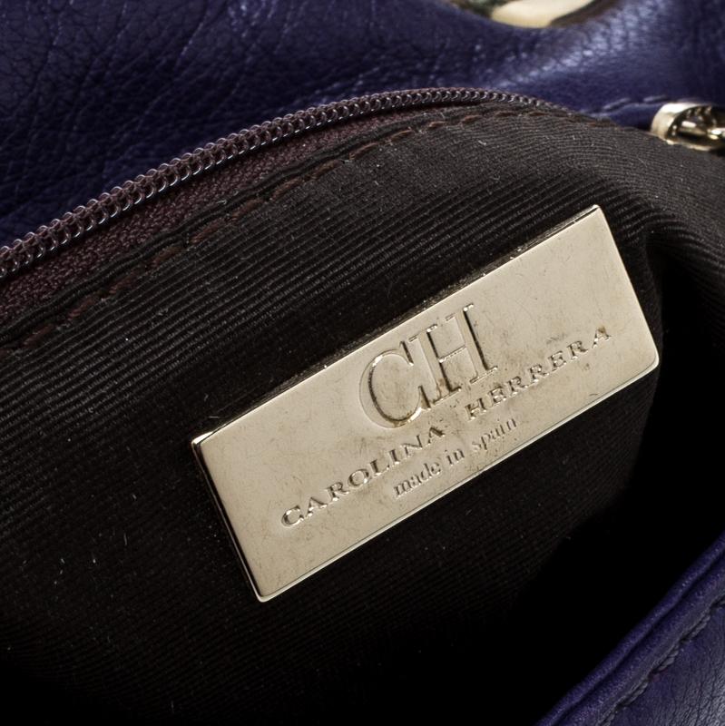 Carolina Herrera Purple Monogram Leather Audrey Shoulder Bag In Good Condition In Dubai, Al Qouz 2