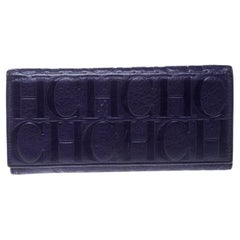 Carolina Herrera Purple Monogram Leather Continental Wallet