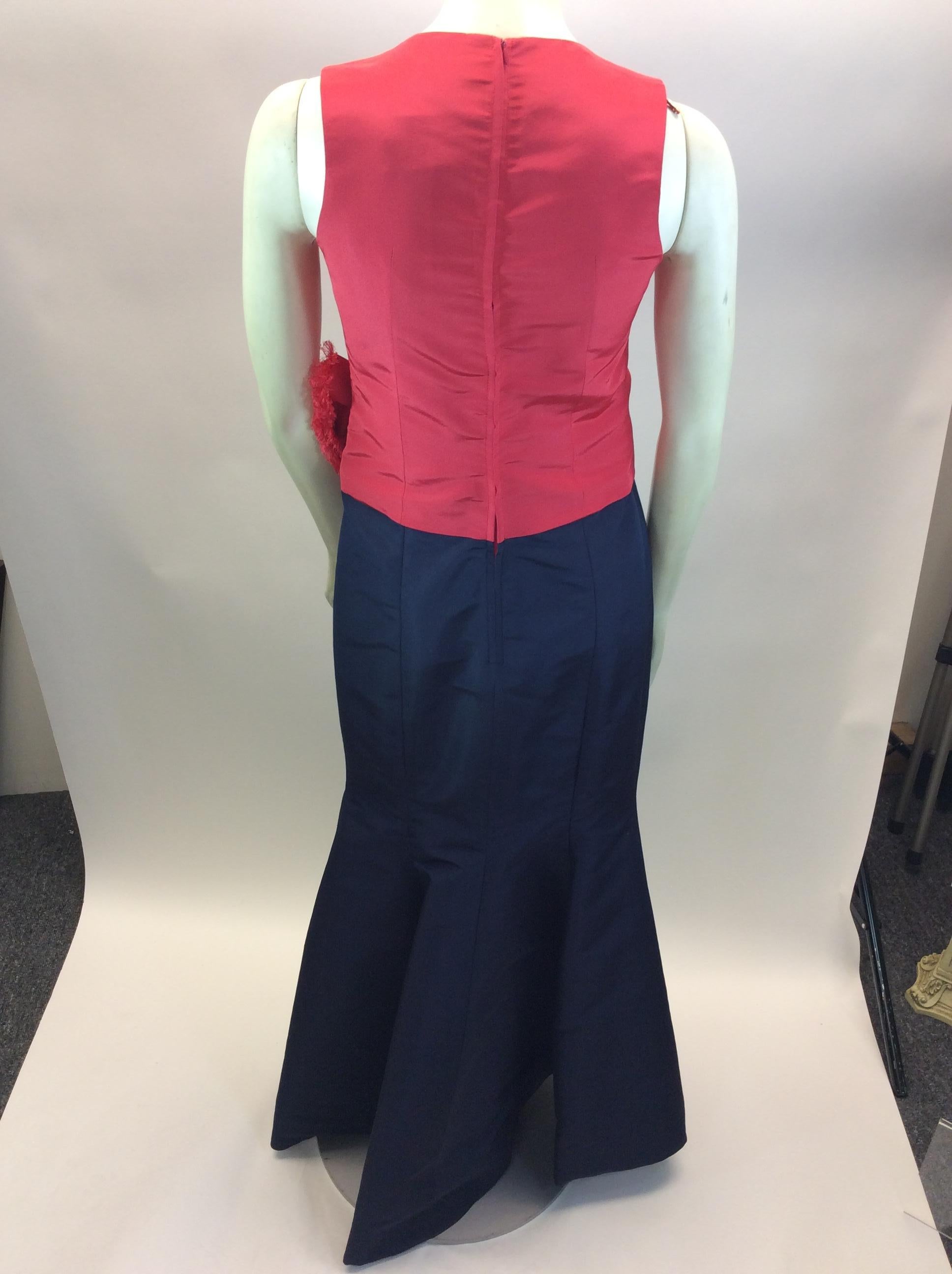 Pink Carolina Herrera Red and Navy Blue Formal Gown For Sale